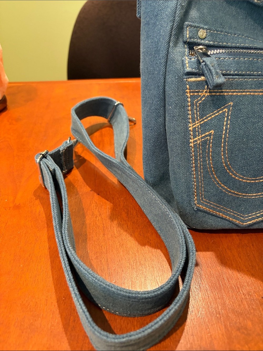 True Religion Denim Tote with embroidered pockets with zips - Picture 3 of 14